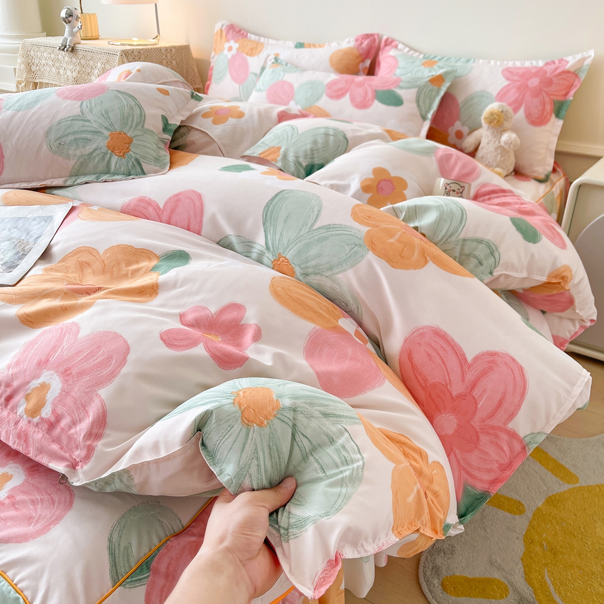 91家纺网 家纺一手货源 找家纺 （总）笠裙家纺 2025新款A类水洗棉韩版S边花边印花床裙四件套