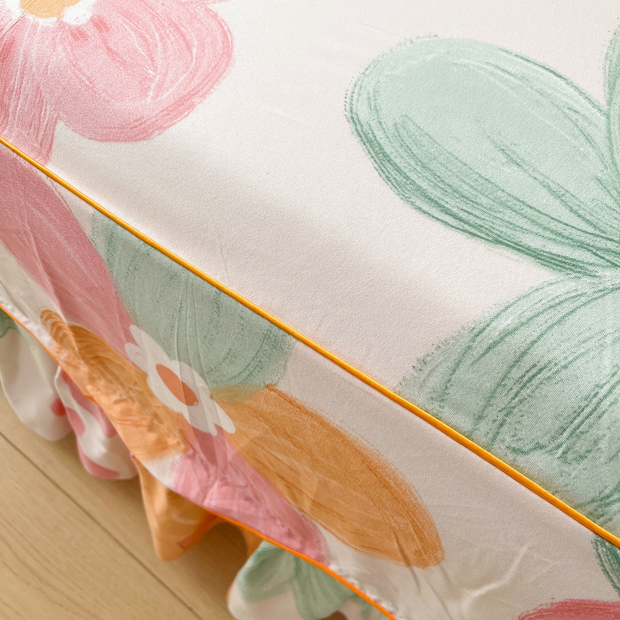 91家纺网 家纺一手货源 找家纺 （总）笠裙家纺 2025新款A类水洗棉韩版S边花边印花床裙四件套