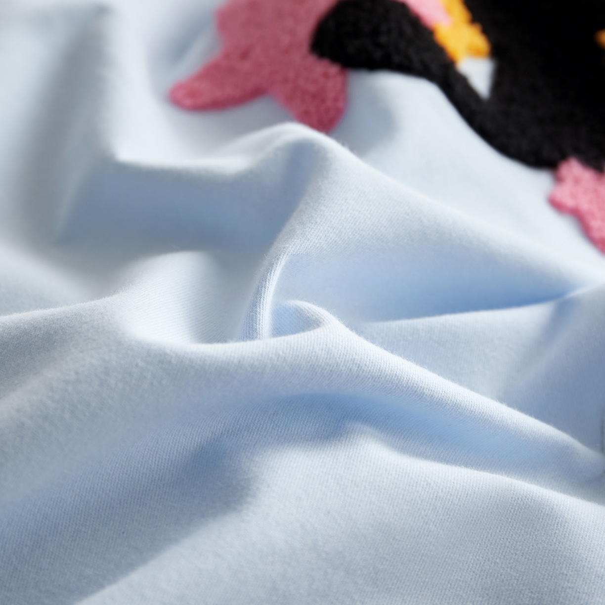 91家纺网 家纺一手货源 找家纺 怡家居 2025新款全棉纯棉磨毛绣花四件套-拼接款 五彩小煤球-蓝