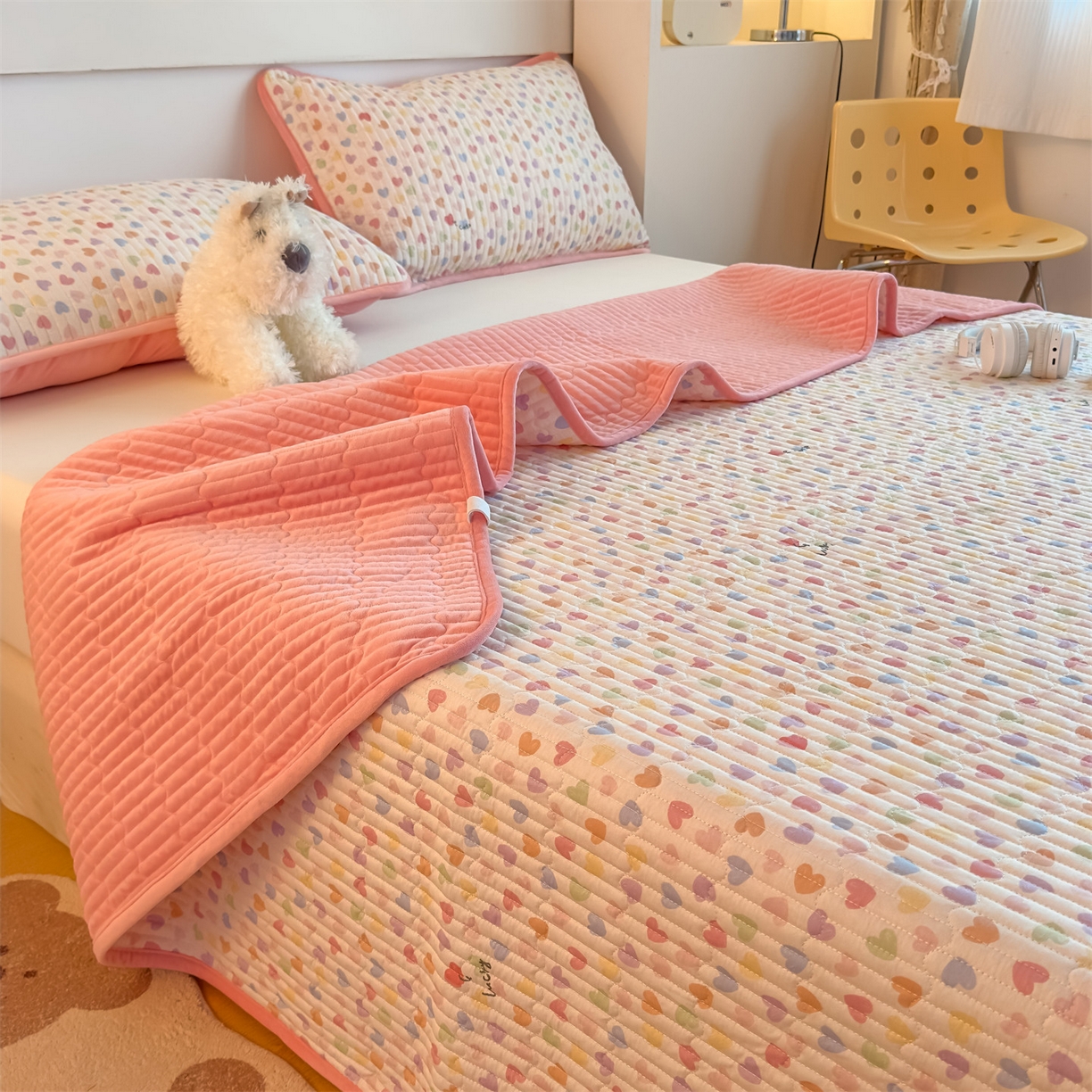 91家纺网 家纺一手货源 找家纺 恒爱家纺 2025新款全棉宝宝绒双拼床盖三件套 繁星点点