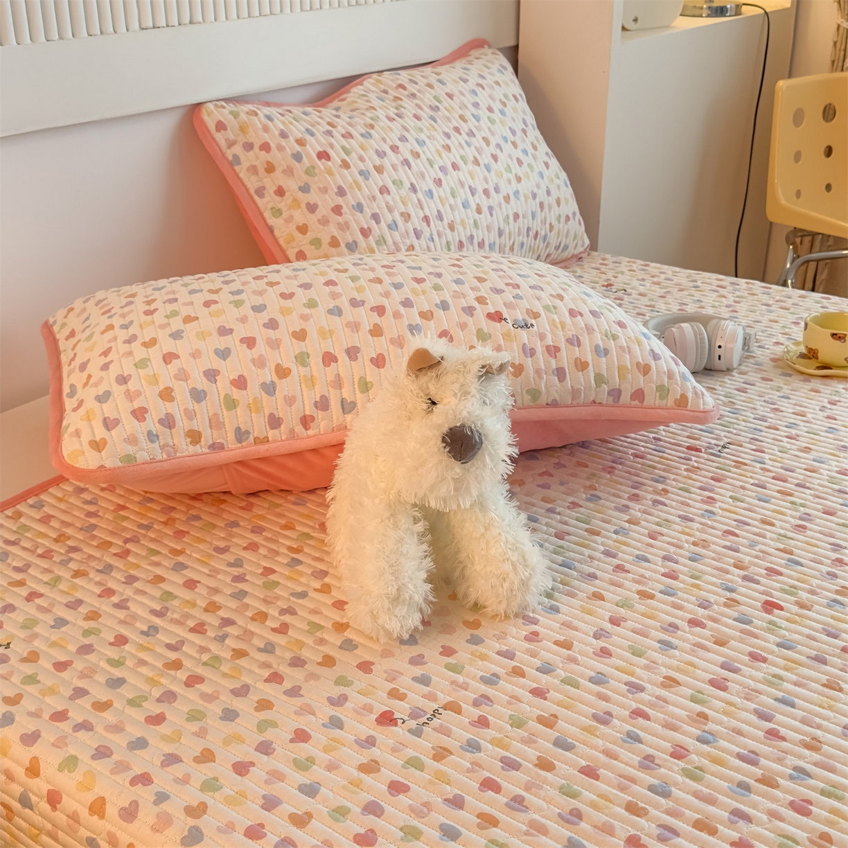 91家纺网 家纺一手货源 找家纺 恒爱家纺 2025新款全棉宝宝绒双拼床盖三件套 繁星点点