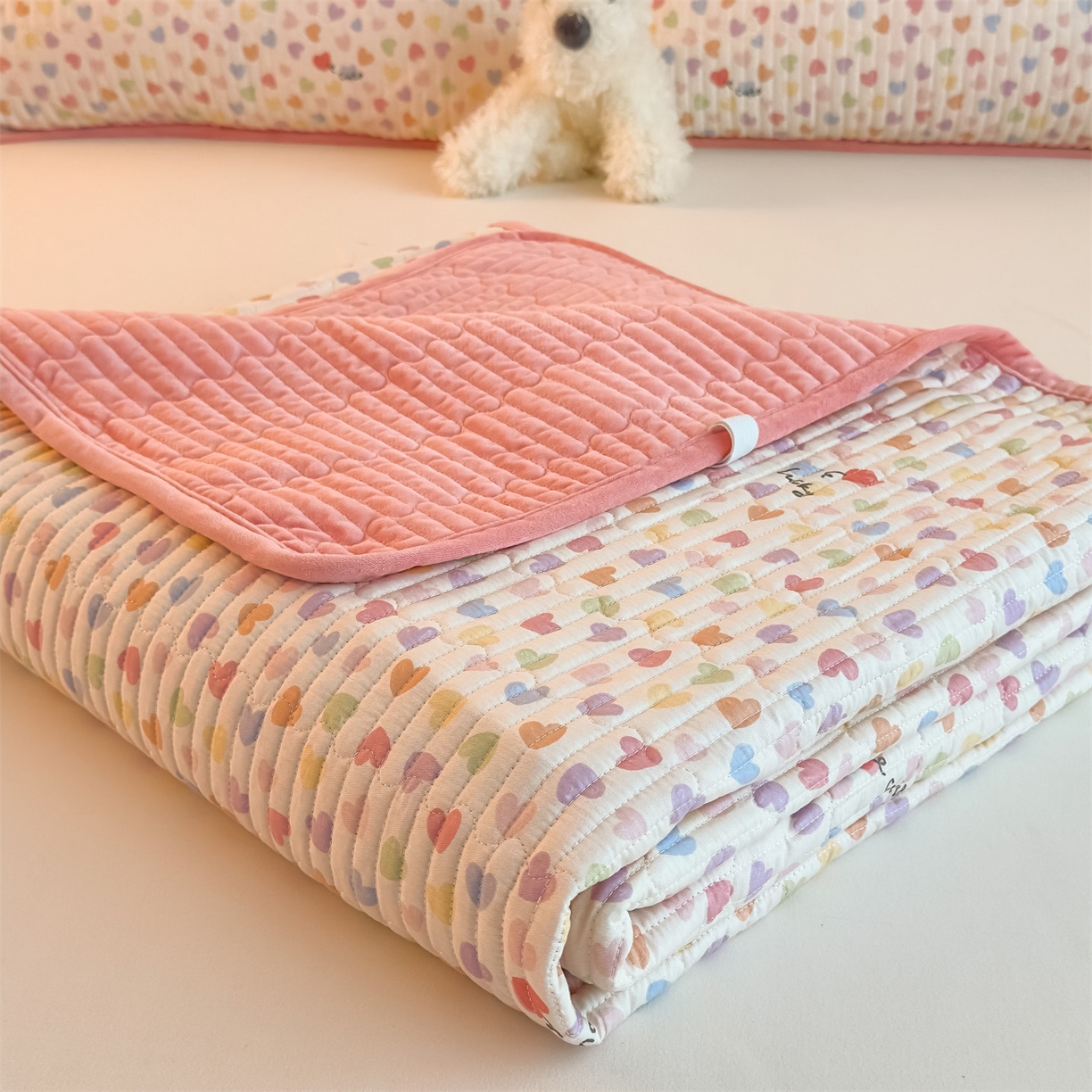 91家纺网 家纺一手货源 找家纺 恒爱家纺 2025新款全棉宝宝绒双拼床盖三件套 繁星点点