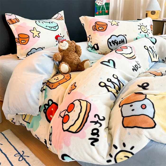 91家纺网 家纺一手货源 找家纺 （总）艾特你 2025新款小清新高克重牛奶绒印花四件套