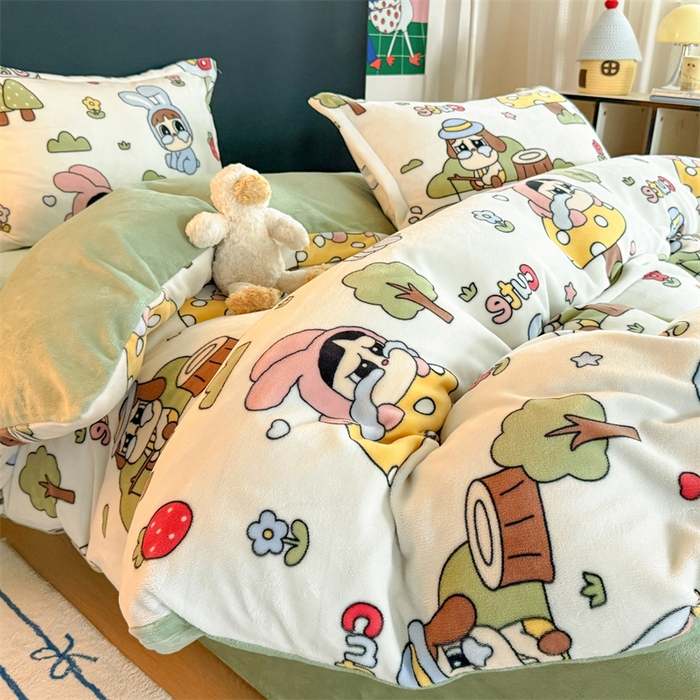 91家纺网 家纺一手货源 找家纺 （总）艾特你 2025新款小清新高克重牛奶绒印花四件套