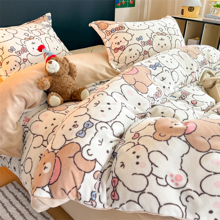 91家纺网 家纺一手货源 找家纺 （总）艾特你 2025新款小清新高克重牛奶绒印花四件套