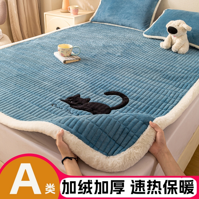91家纺网 家纺一手货源 找家纺 （总）梦初语 2025新款纯色牛奶绒贴布绣床垫褥冬季加绒加厚防滑学生宿舍 -直播爆款（面料17