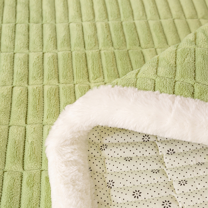 91家纺网 家纺一手货源 找家纺 梦初语 2025新款纯色牛奶绒贴布绣床垫褥冬季加绒加厚防滑学生宿舍 -直播爆款（面料17 小煤球-绿