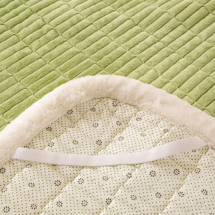 91家纺网 家纺一手货源 找家纺 梦初语 2025新款纯色牛奶绒贴布绣床垫褥冬季加绒加厚防滑学生宿舍 -直播爆款（面料17 小煤球-绿