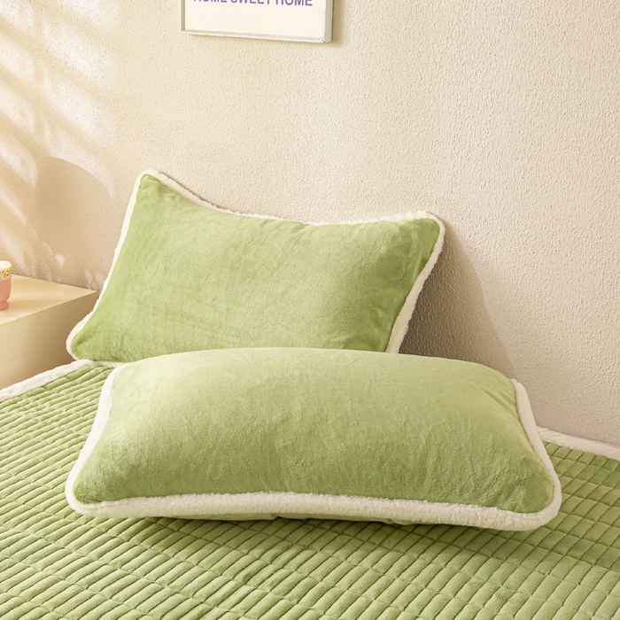 91家纺网 家纺一手货源 找家纺 梦初语 2025新款纯色牛奶绒贴布绣床垫褥冬季加绒加厚防滑学生宿舍 -直播爆款（面料17 小煤球-绿