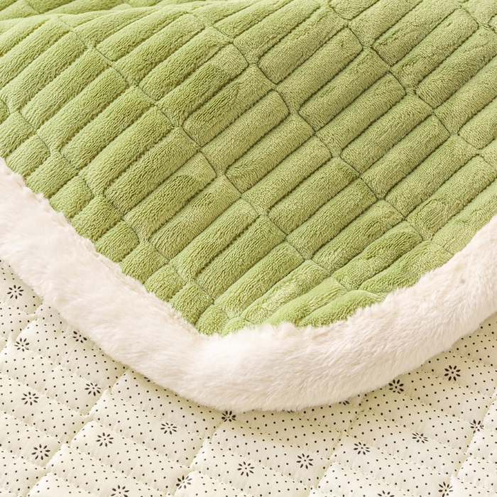 91家纺网 家纺一手货源 找家纺 梦初语 2025新款纯色牛奶绒贴布绣床垫褥冬季加绒加厚防滑学生宿舍 -直播爆款（面料17 小煤球-绿