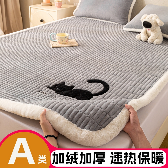91家纺网 家纺一手货源 找家纺 （总）梦初语 2025新款纯色牛奶绒贴布绣床垫褥冬季加绒加厚防滑学生宿舍 -直播爆款（面料17
