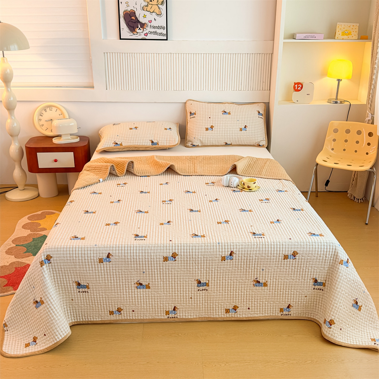 恒爱家纺 2025新款全棉宝宝绒双拼床盖三件套 好朋友