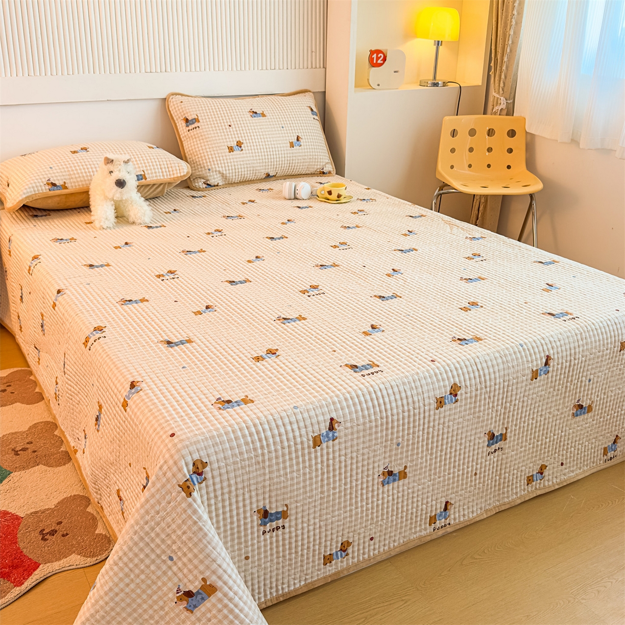 91家纺网 家纺一手货源 找家纺 恒爱家纺 2025新款全棉宝宝绒双拼床盖三件套 好朋友