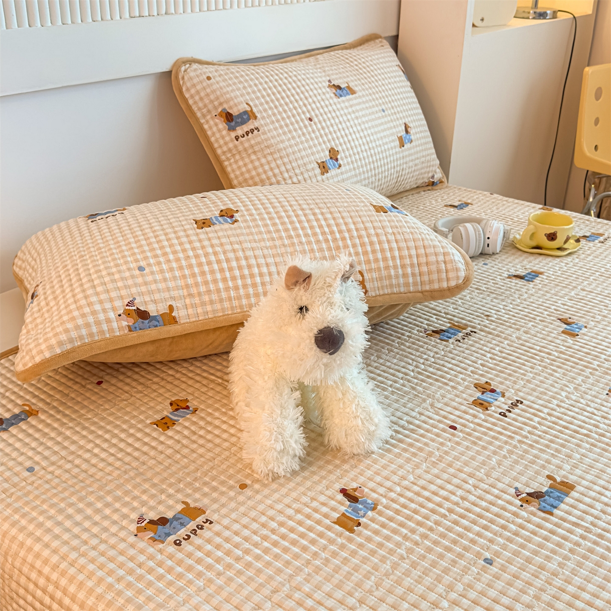 91家纺网 家纺一手货源 找家纺 恒爱家纺 2025新款全棉宝宝绒双拼床盖三件套 好朋友