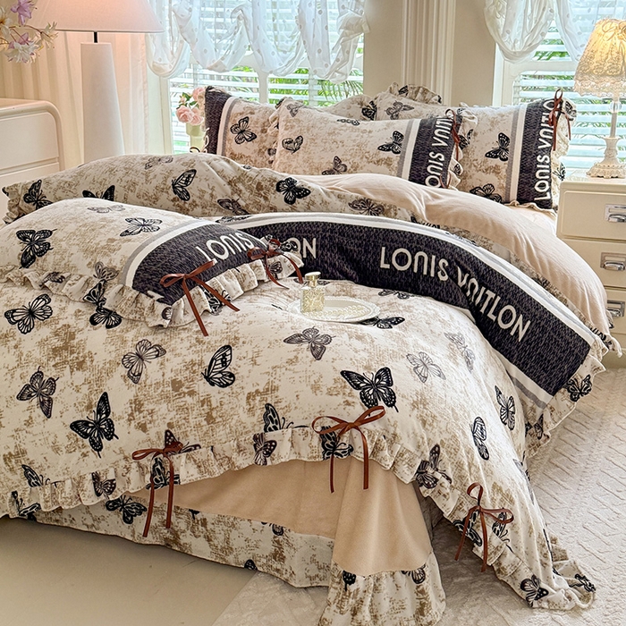 91家纺网 家纺一手货源 找家纺 （总）韩约 2025新款韩式蝴蝶结牛奶绒床单款四件套