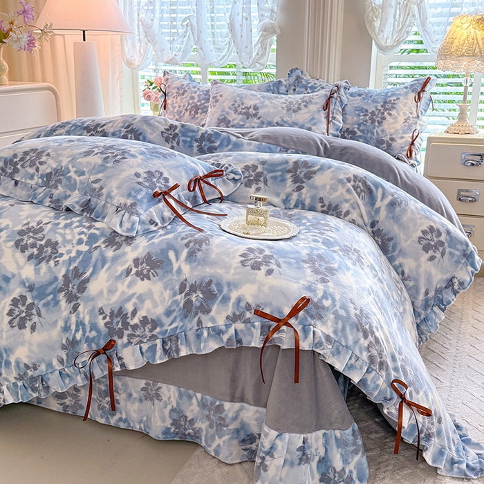 91家纺网 家纺一手货源 找家纺 （总）韩约 2025新款韩式蝴蝶结牛奶绒床单款四件套