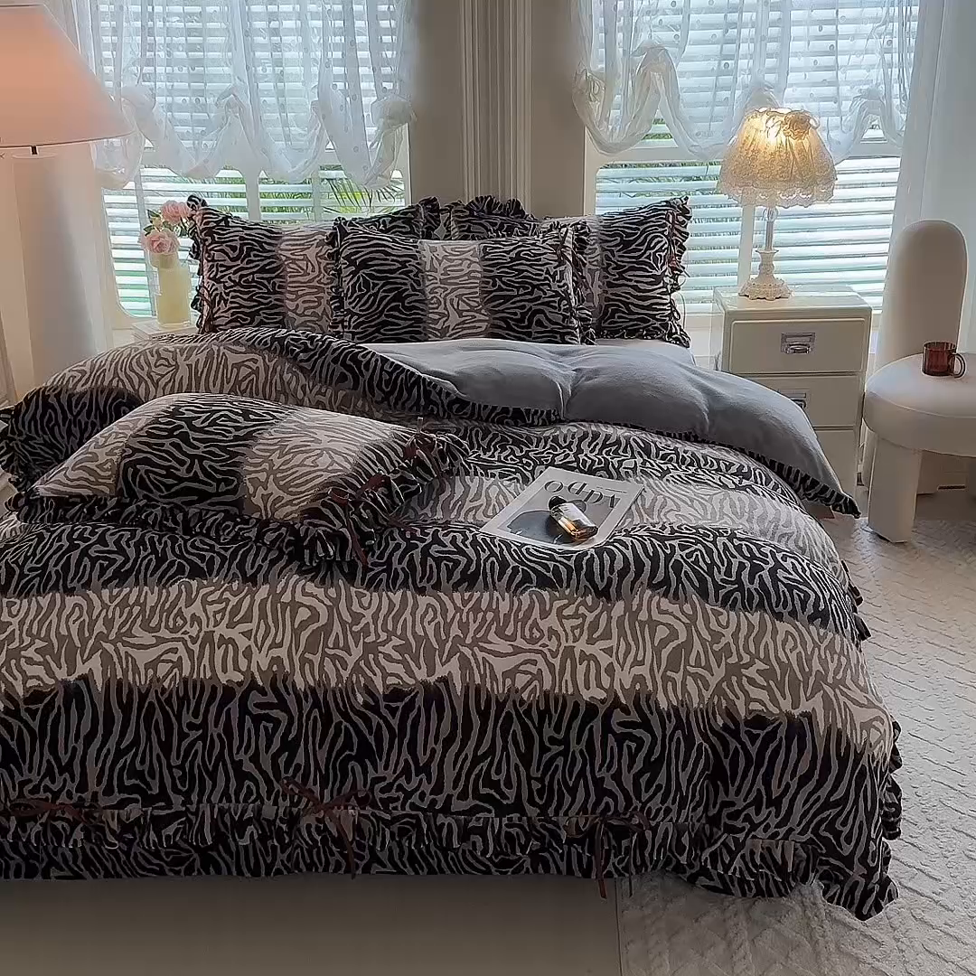 91家纺网 家纺一手货源 找家纺 （总）韩约 2025新款韩式蝴蝶结牛奶绒床单款四件套