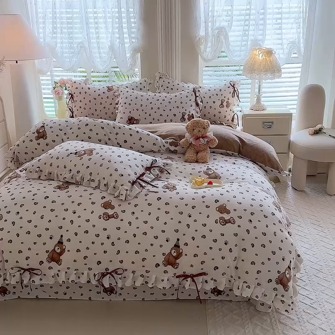 91家纺网 家纺一手货源 找家纺 （总）韩约 2025新款韩式蝴蝶结牛奶绒床单款四件套