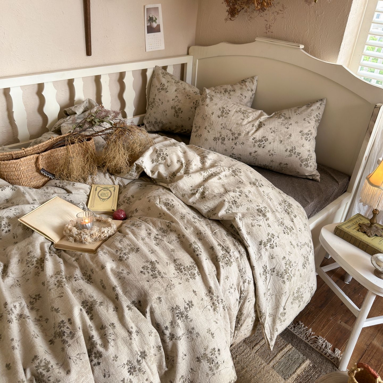 91家纺网 家纺一手货源 找家纺 （总）初念 2025新款1亚麻复古诧季风系列皱皱纱提花四件套(提供买家秀）