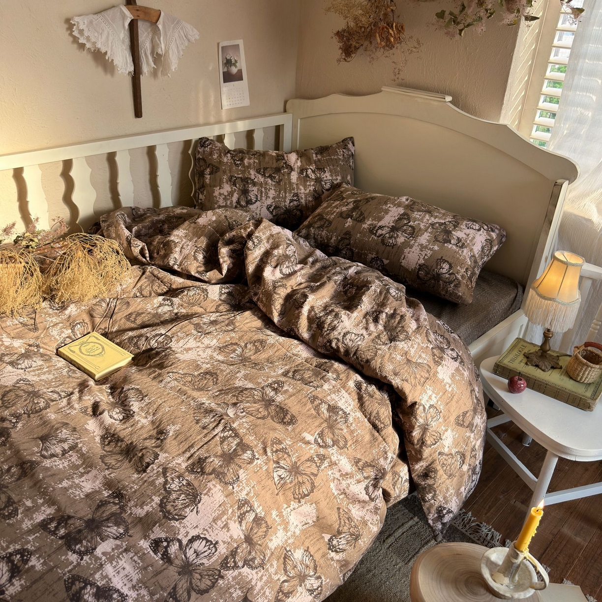 91家纺网 家纺一手货源 找家纺 （总）初念 2025新款1亚麻复古诧季风系列皱皱纱提花四件套(提供买家秀）