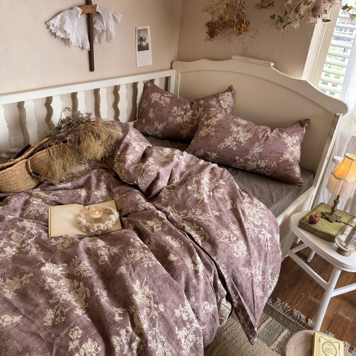 91家纺网 家纺一手货源 找家纺 （总）初念 2025新款1亚麻复古诧季风系列皱皱纱提花四件套(提供买家秀）