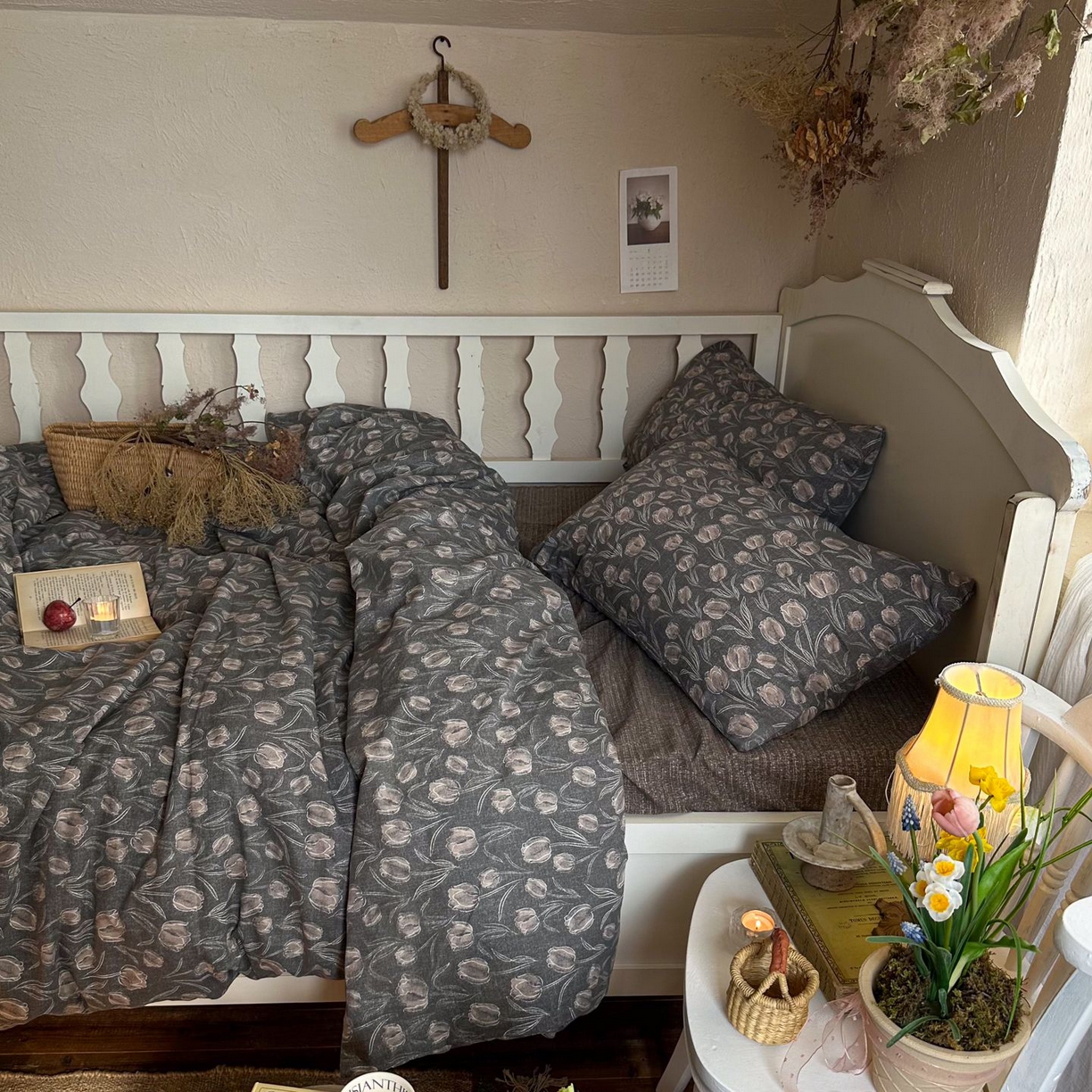 91家纺网 家纺一手货源 找家纺 （总）初念 2025新款1亚麻复古诧季风系列皱皱纱提花四件套(提供买家秀）