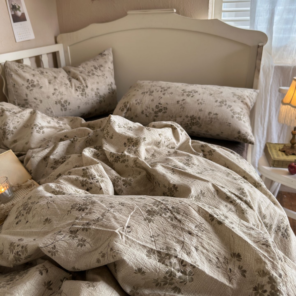 91家纺网 家纺一手货源 找家纺 初念 2025新款1亚麻复古诧季风系列皱皱纱提花四件套(提供买家秀） 诧季风-秋风萧瑟