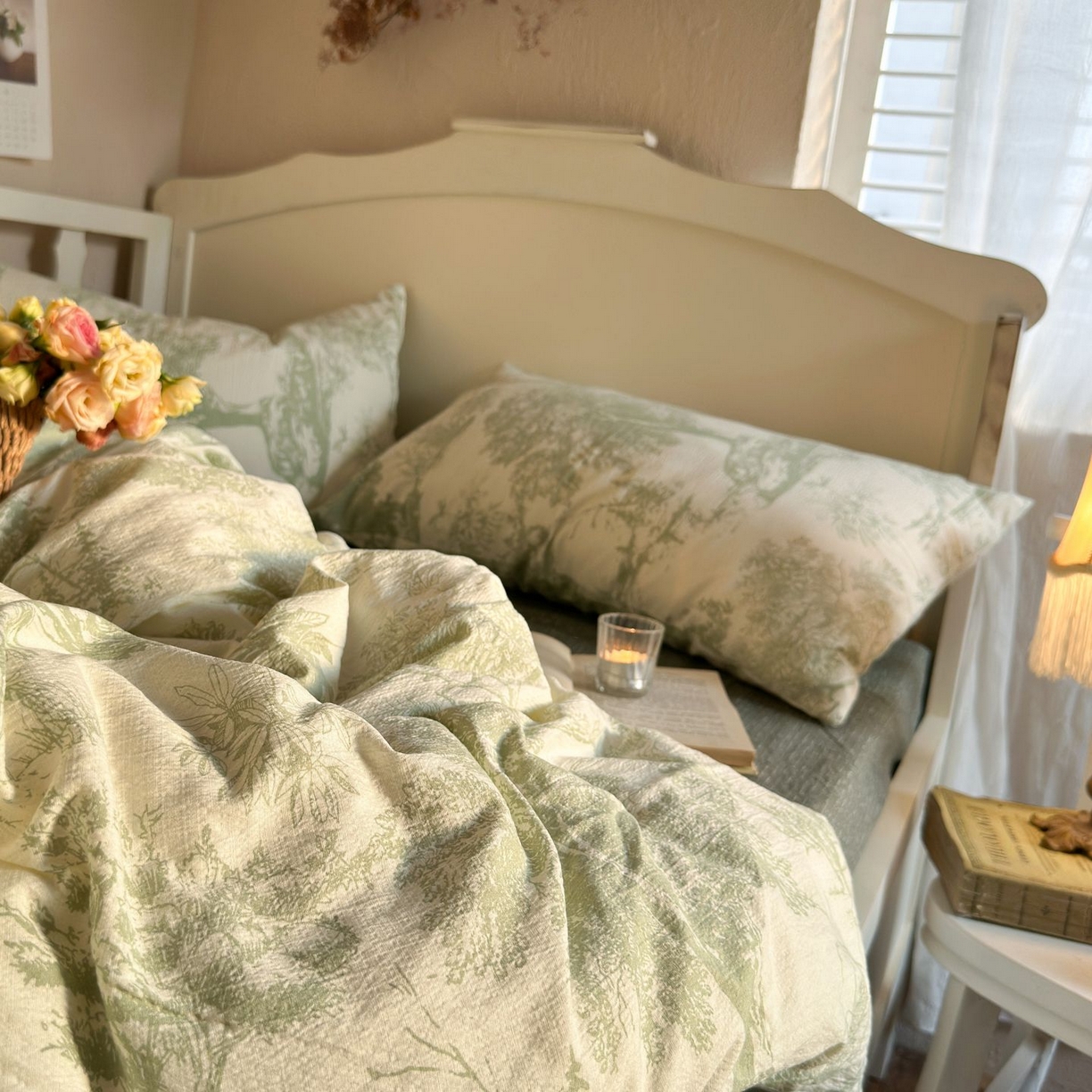 91家纺网 家纺一手货源 找家纺 初念 2025新款1亚麻复古诧季风系列皱皱纱提花四件套(提供买家秀） 诧季风-烟雨