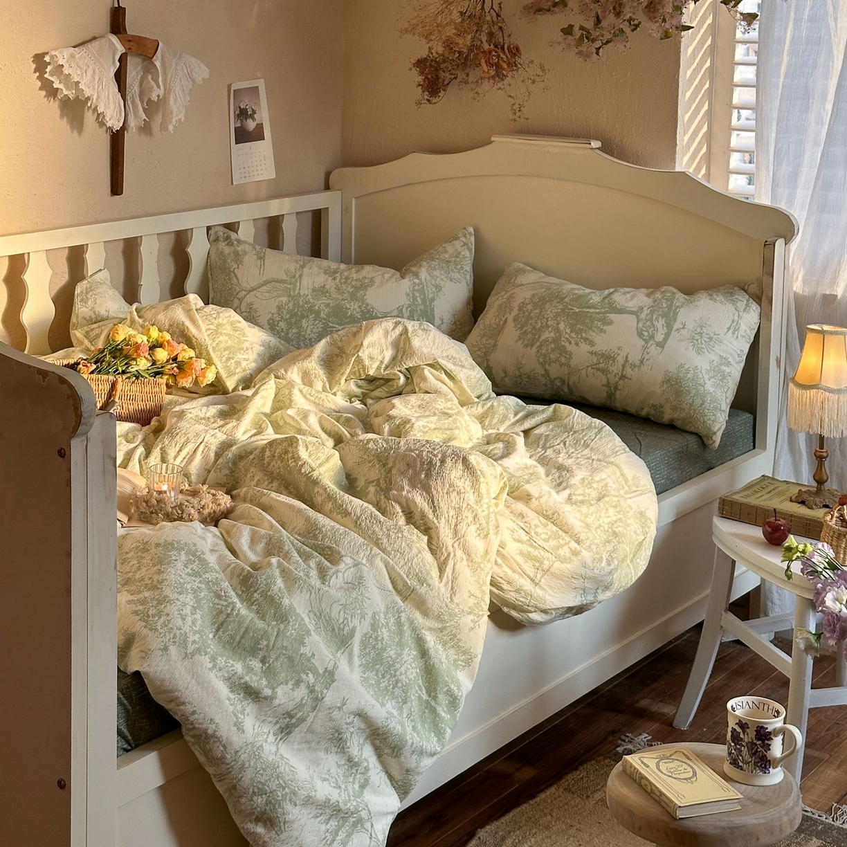 91家纺网 家纺一手货源 找家纺 初念 2025新款1亚麻复古诧季风系列皱皱纱提花四件套(提供买家秀） 诧季风-烟雨