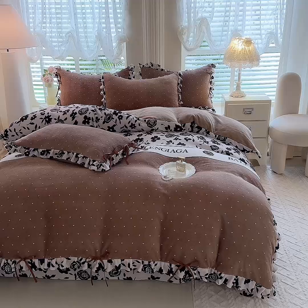 91家纺网 家纺一手货源 找家纺 （总）韩约 2025新款韩式蝴蝶结牛奶绒床单款四件套