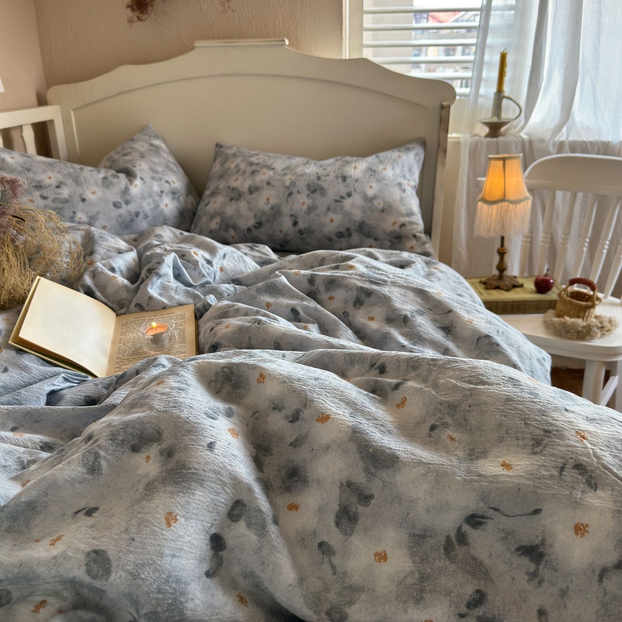 91家纺网 家纺一手货源 找家纺 初念 2025新款1亚麻复古诧季风系列皱皱纱提花四件套(提供买家秀） 诧季风-醉星漓