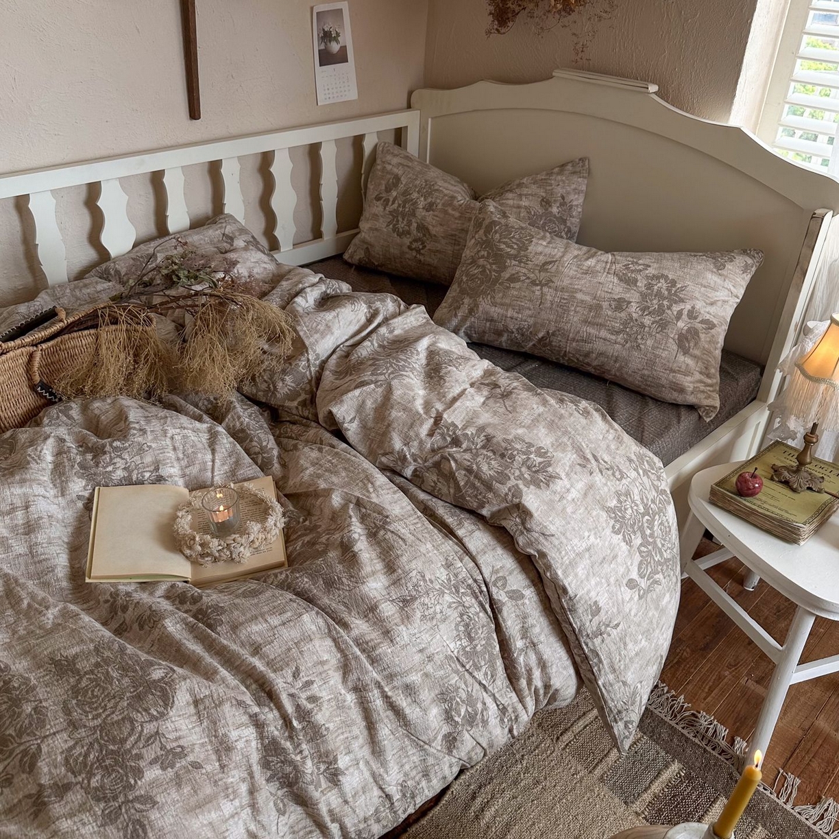 初念 2025新款1亚麻复古诧季风系列皱皱纱提花四件套(提供买家秀） 诧季风-枯木生花