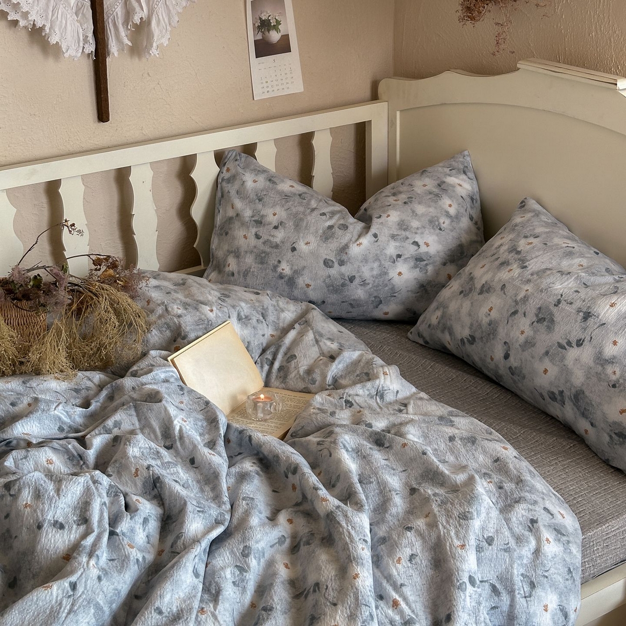 91家纺网 家纺一手货源 找家纺 初念 2025新款1亚麻复古诧季风系列皱皱纱提花四件套(提供买家秀） 诧季风-醉星漓