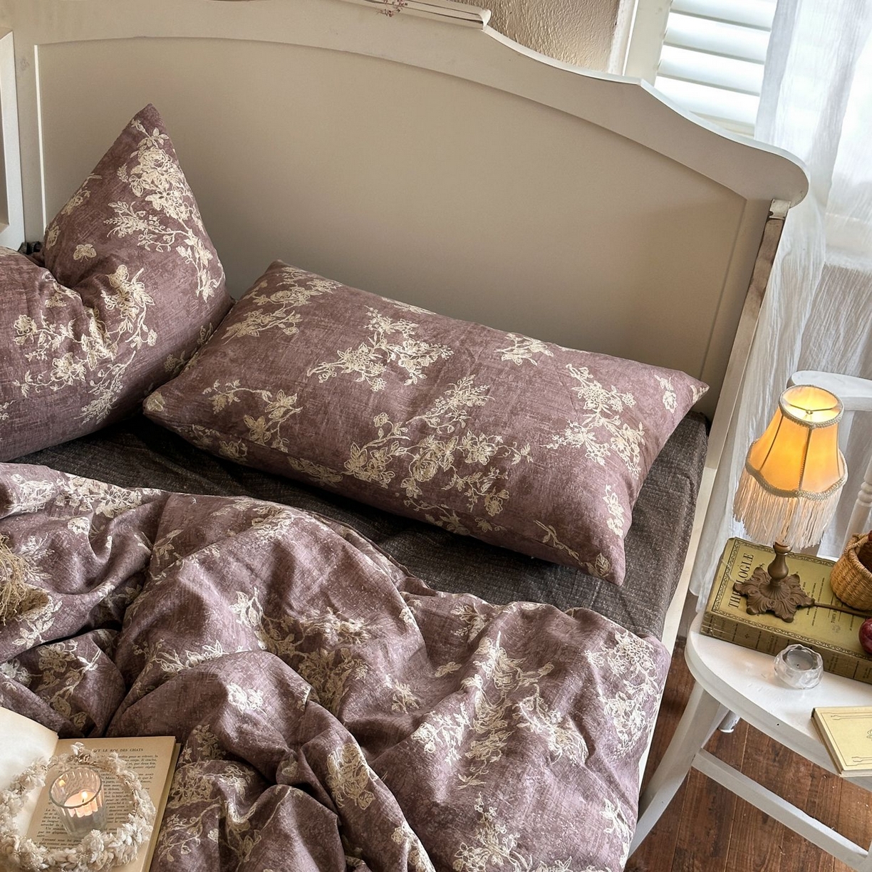 91家纺网 家纺一手货源 找家纺 初念 2025新款1亚麻复古诧季风系列皱皱纱提花四件套(提供买家秀） 诧季风-月华绣影