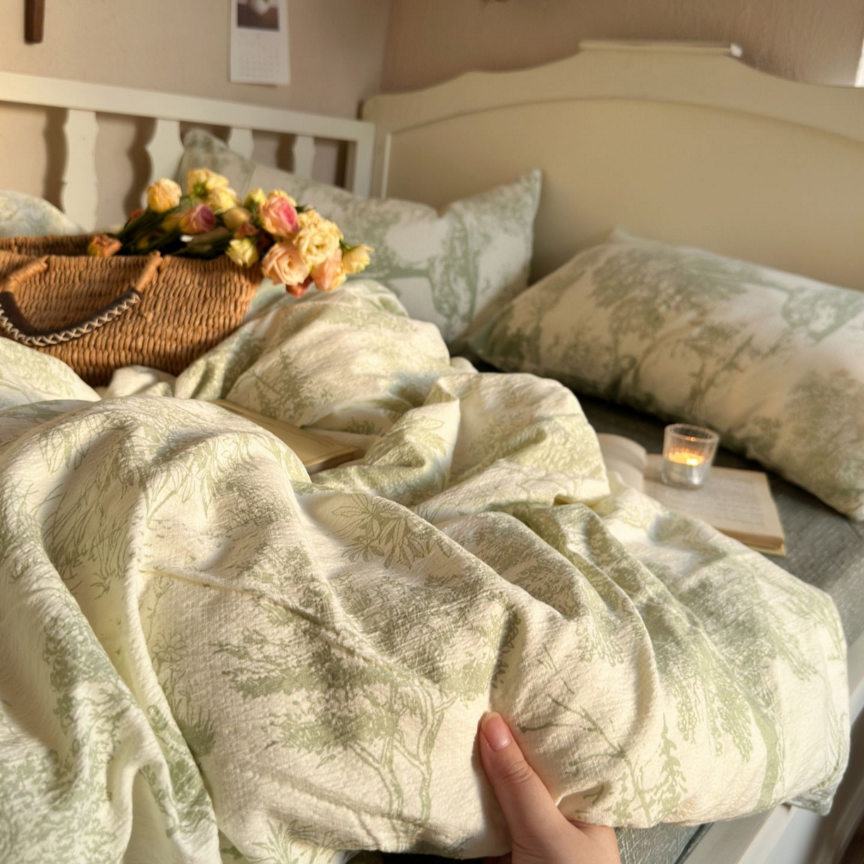 91家纺网 家纺一手货源 找家纺 初念 2025新款1亚麻复古诧季风系列皱皱纱提花四件套(提供买家秀） 诧季风-烟雨