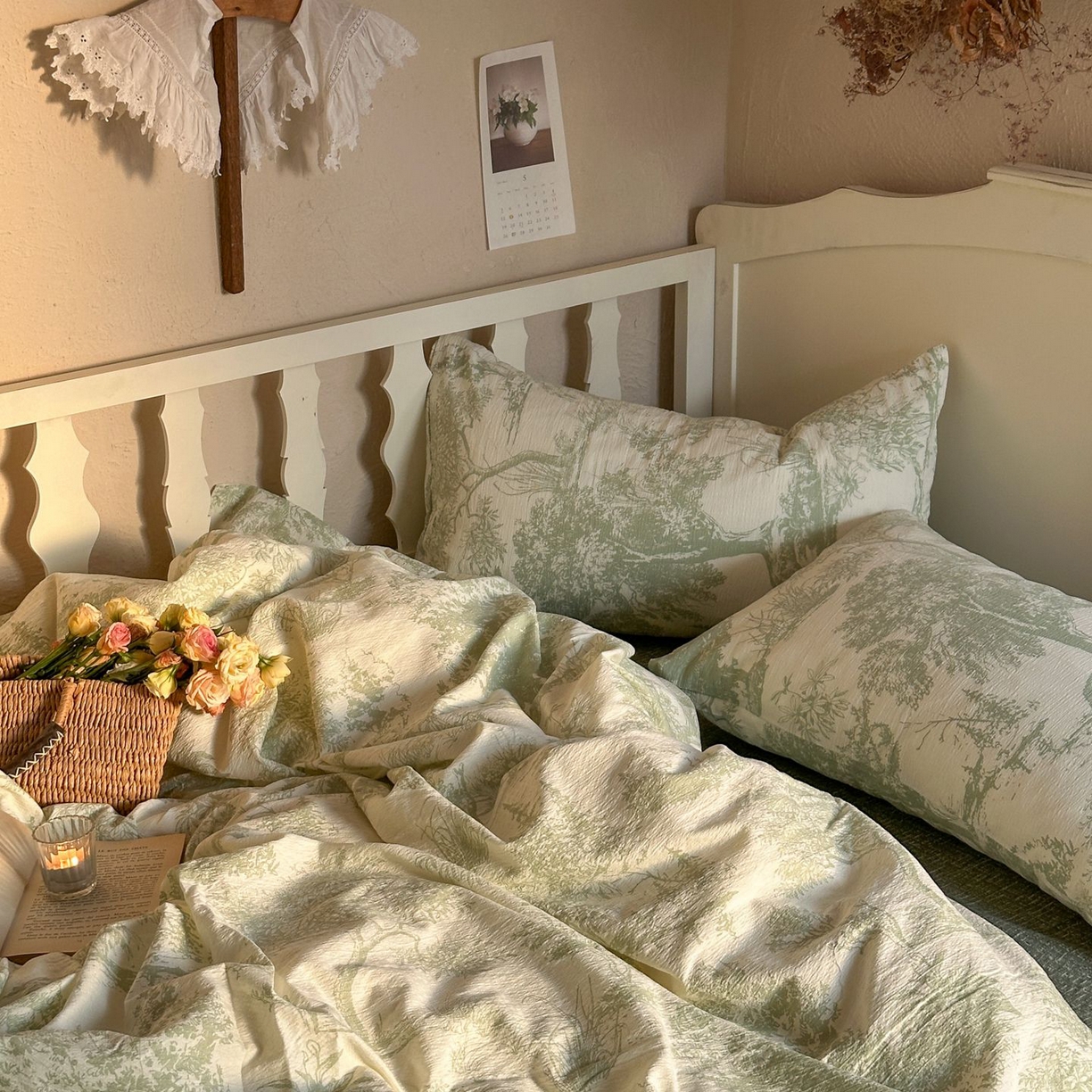 91家纺网 家纺一手货源 找家纺 初念 2025新款1亚麻复古诧季风系列皱皱纱提花四件套(提供买家秀） 诧季风-烟雨