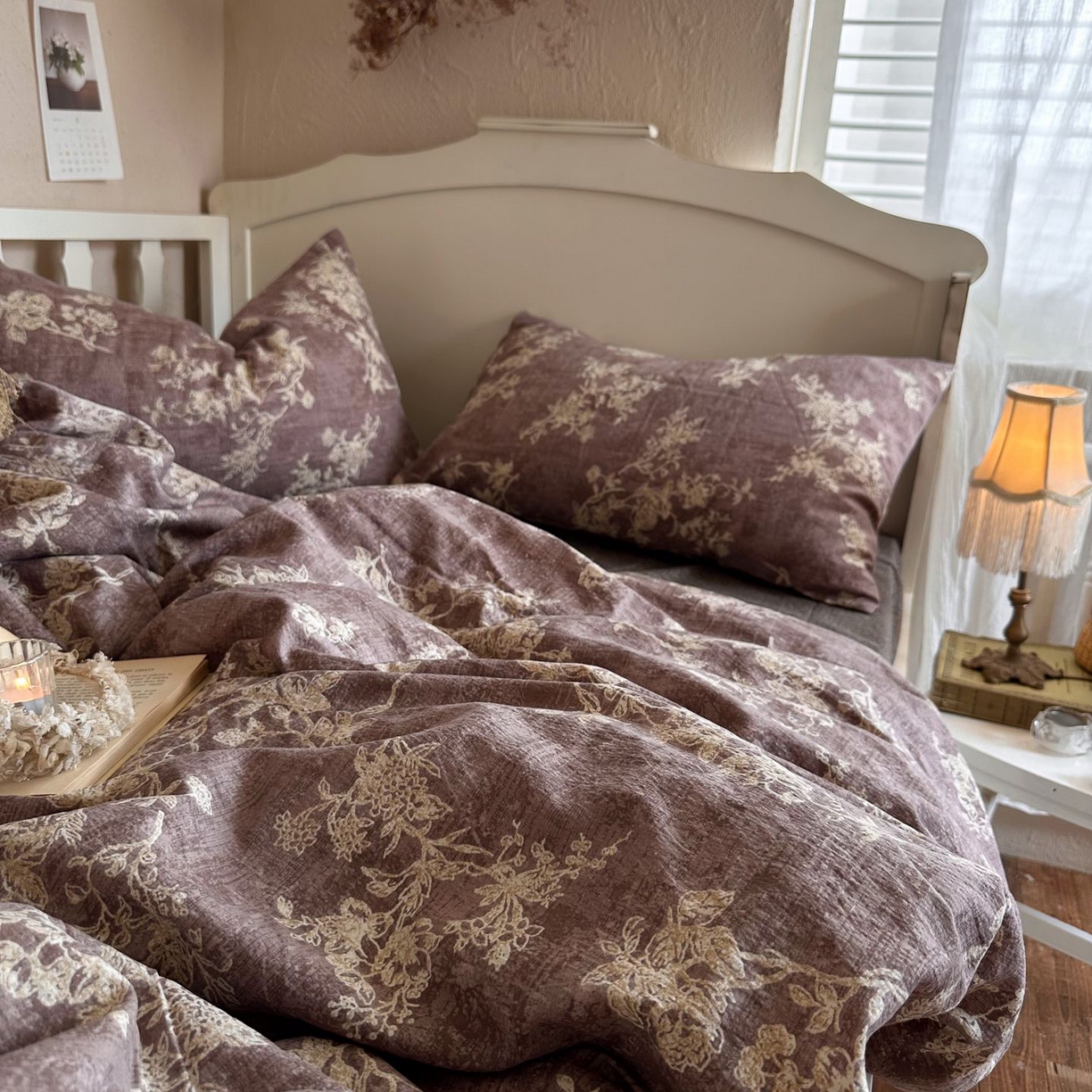 91家纺网 家纺一手货源 找家纺 初念 2025新款1亚麻复古诧季风系列皱皱纱提花四件套(提供买家秀） 诧季风-月华绣影