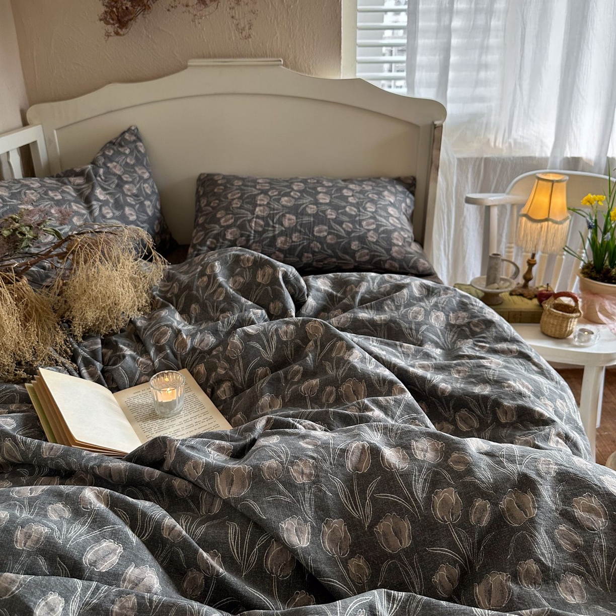 91家纺网 家纺一手货源 找家纺 初念 2025新款1亚麻复古诧季风系列皱皱纱提花四件套(提供买家秀） 诧季风-浮生序梦