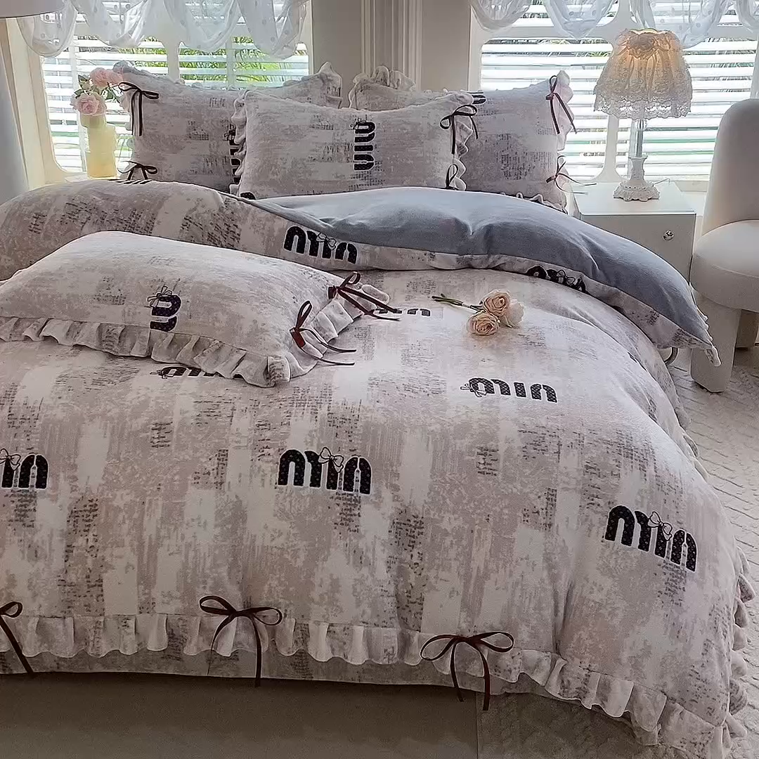 91家纺网 家纺一手货源 找家纺 （总）韩约 2025新款韩式蝴蝶结牛奶绒床单款四件套