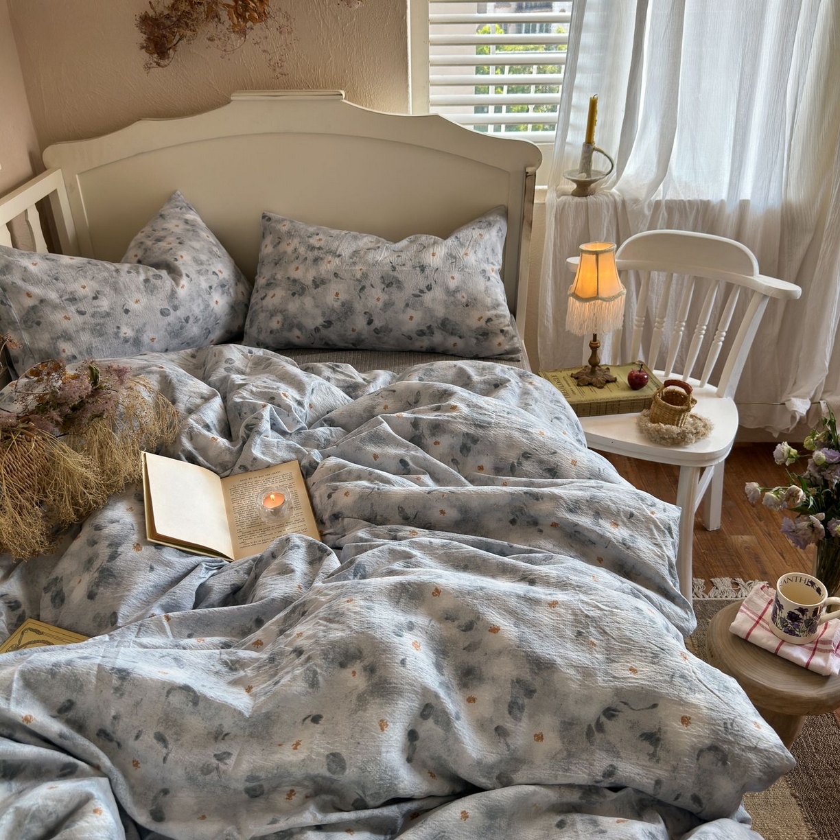 91家纺网 家纺一手货源 找家纺 初念 2025新款1亚麻复古诧季风系列皱皱纱提花四件套(提供买家秀） 诧季风-醉星漓