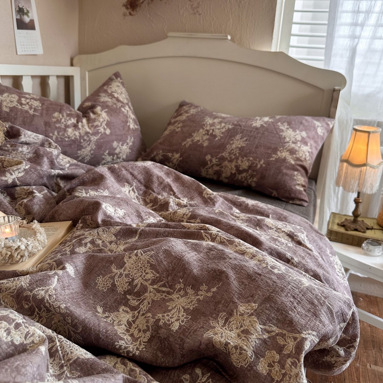 91家纺网 家纺一手货源 找家纺 初念 2025新款1亚麻复古诧季风系列皱皱纱提花四件套(提供买家秀） 诧季风-月华绣影