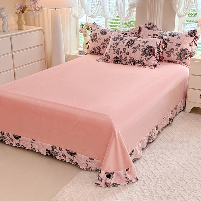 91家纺网 家纺一手货源 找家纺 （总）韩约 2025新款韩式蝴蝶结牛奶绒床单款四件套