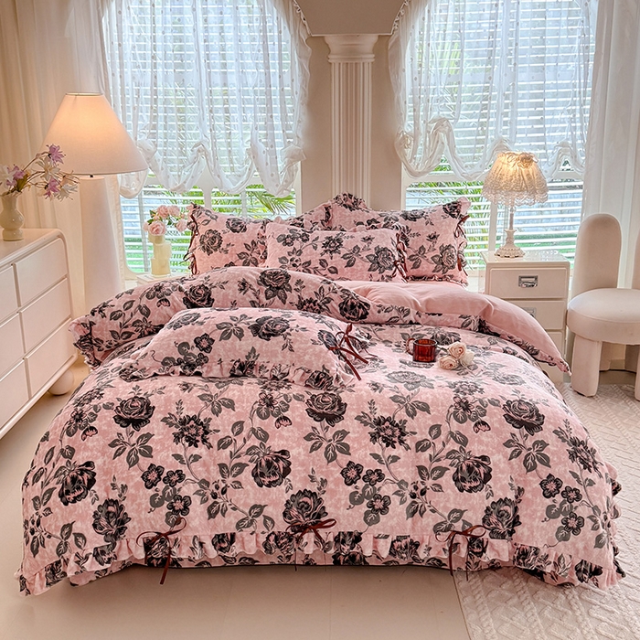 91家纺网 家纺一手货源 找家纺 （总）韩约 2025新款韩式蝴蝶结牛奶绒床单款四件套