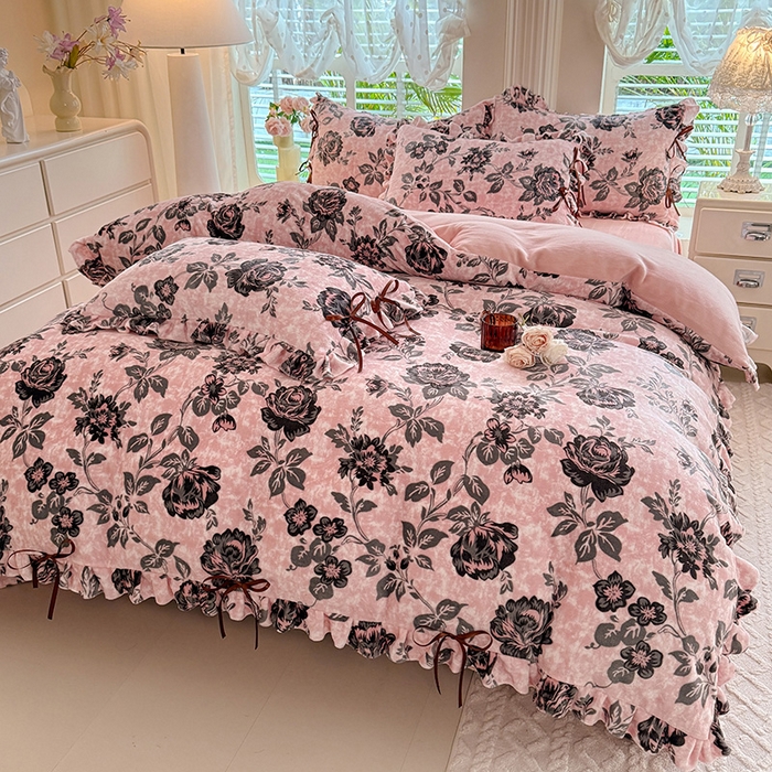 91家纺网 家纺一手货源 找家纺 （总）韩约 2025新款韩式蝴蝶结牛奶绒床单款四件套