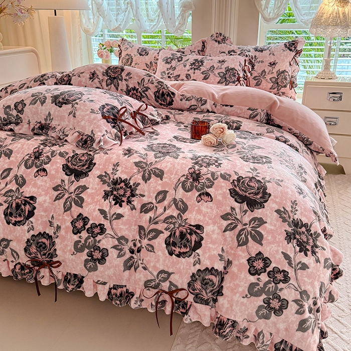 91家纺网 家纺一手货源 找家纺 （总）韩约 2025新款韩式蝴蝶结牛奶绒床单款四件套