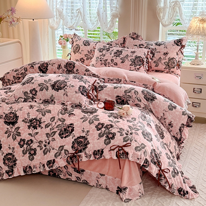 91家纺网 家纺一手货源 找家纺 （总）韩约 2025新款韩式蝴蝶结牛奶绒床单款四件套