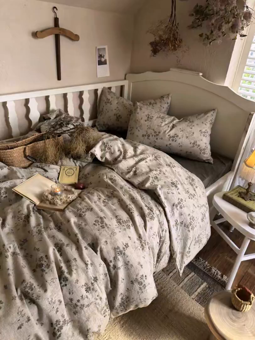 91家纺网 家纺一手货源 找家纺 初念 2025新款1亚麻复古诧季风系列皱皱纱提花四件套(提供买家秀） 诧季风-秋风萧瑟