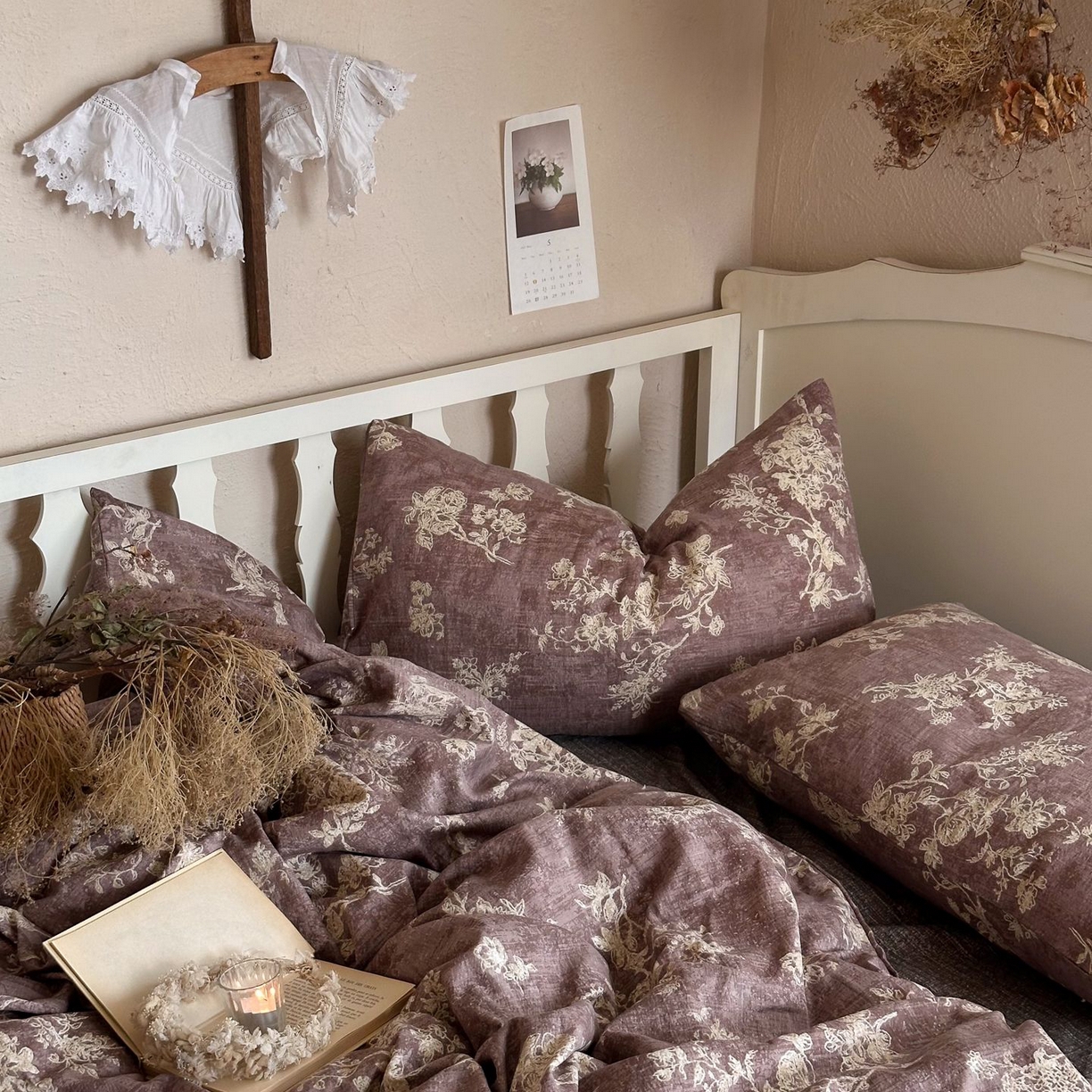 91家纺网 家纺一手货源 找家纺 初念 2025新款1亚麻复古诧季风系列皱皱纱提花四件套(提供买家秀） 诧季风-月华绣影