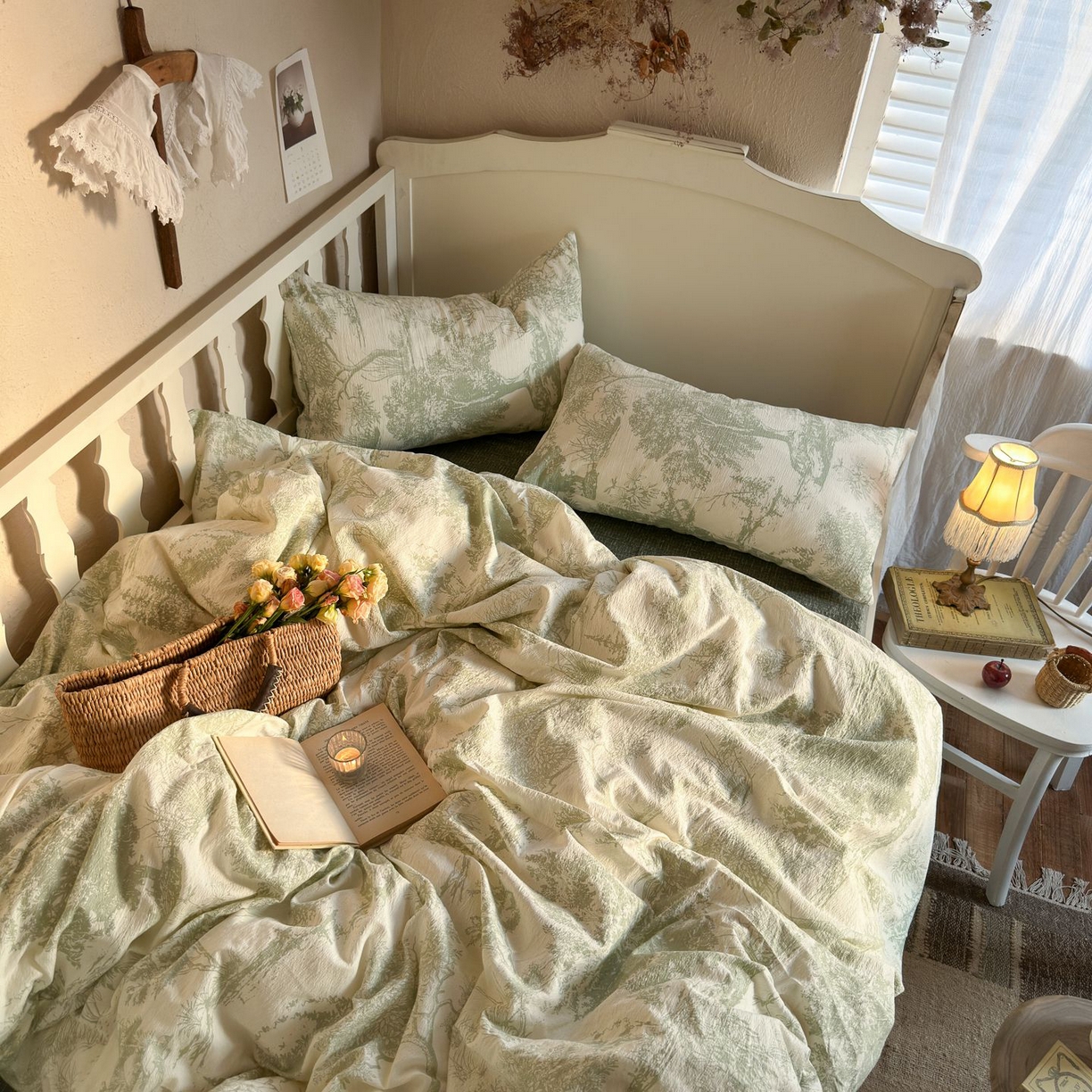 91家纺网 家纺一手货源 找家纺 初念 2025新款1亚麻复古诧季风系列皱皱纱提花四件套(提供买家秀） 诧季风-烟雨