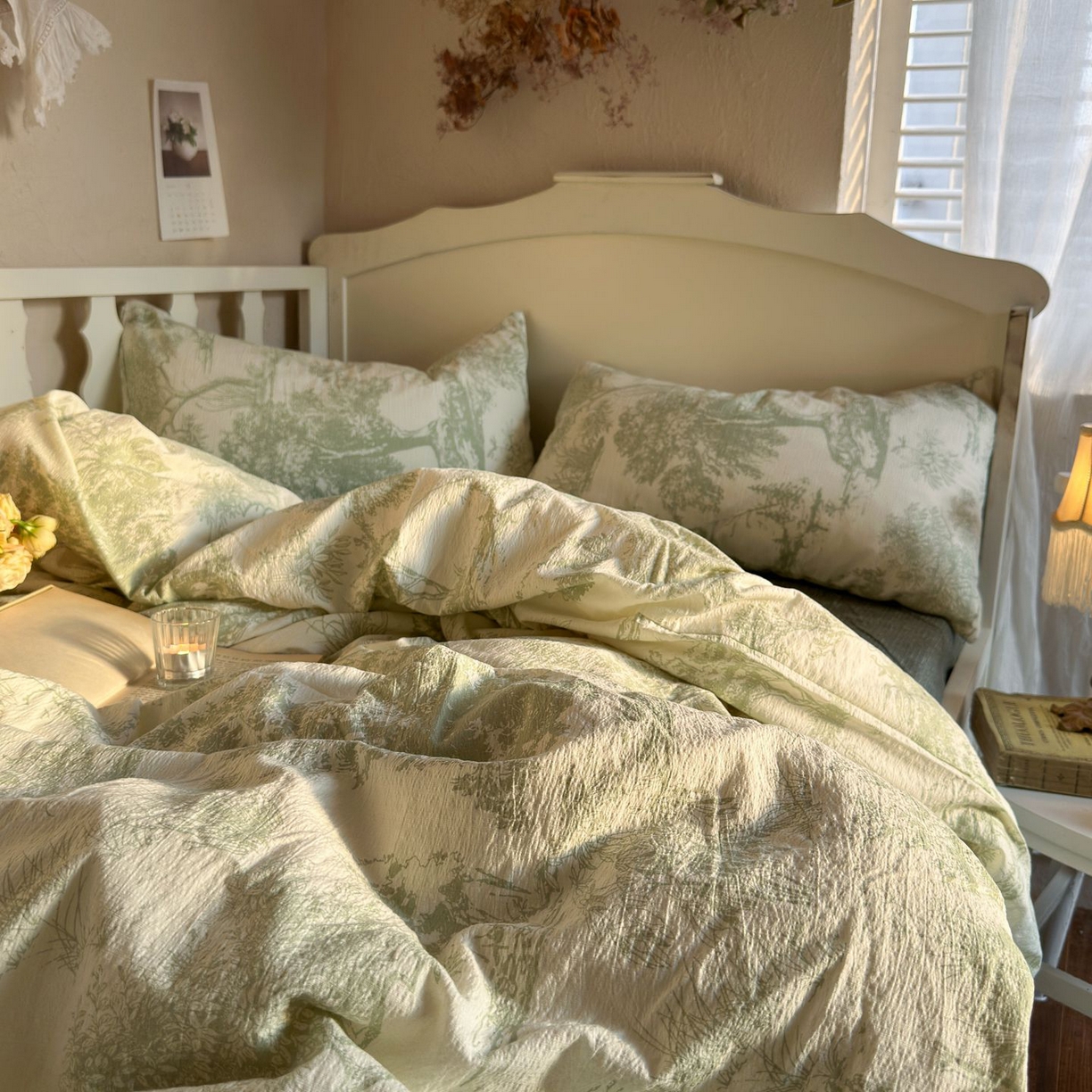 91家纺网 家纺一手货源 找家纺 初念 2025新款1亚麻复古诧季风系列皱皱纱提花四件套(提供买家秀） 诧季风-烟雨